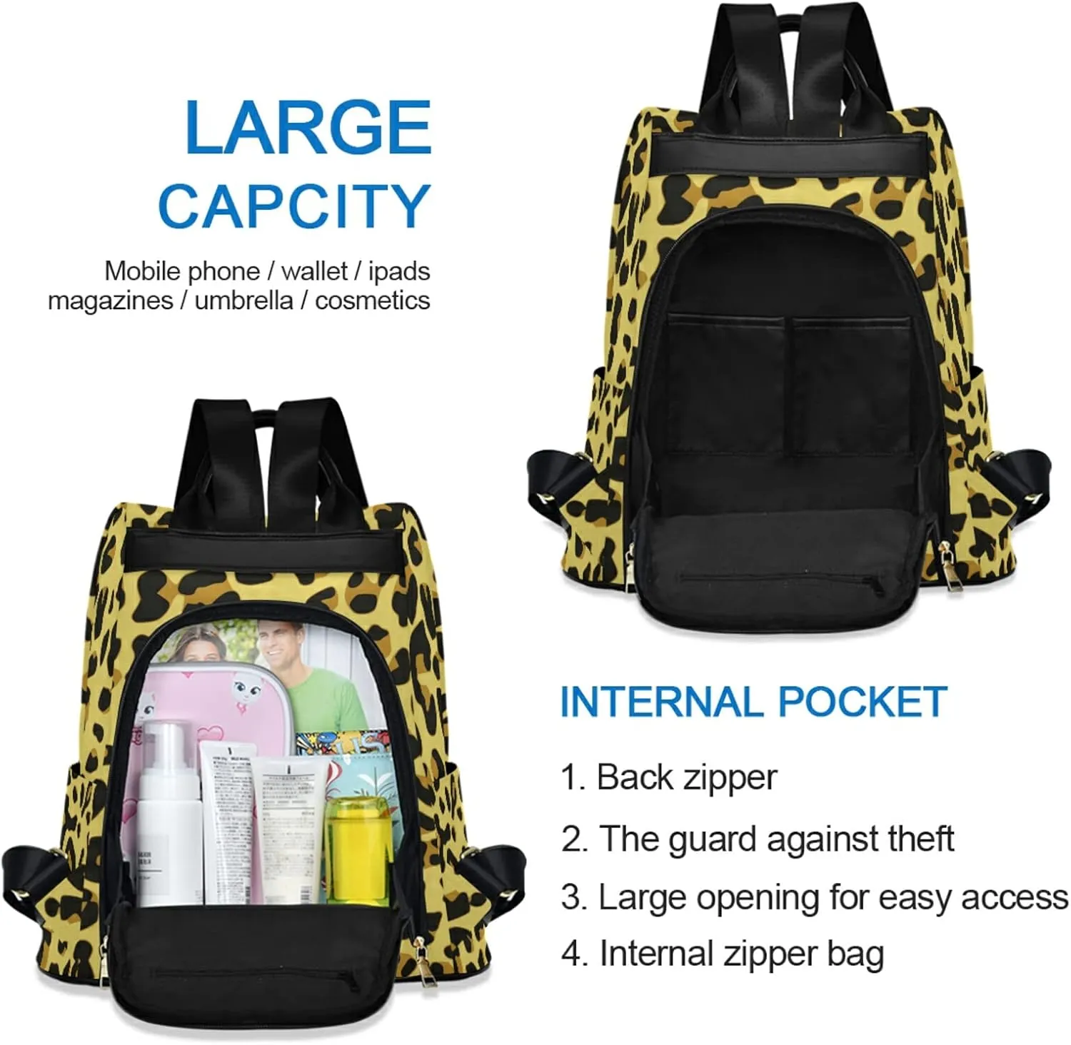 CBBYY Cheetah Pattern Design Backpack Purse for Women Nylon Anti-theft Travel Backpack Lightweight Shoulder Bag with Plush Ball Keychain