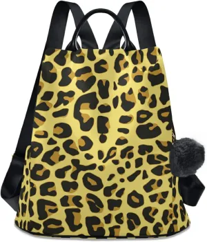 CBBYY Cheetah Pattern Design Backpack Purse for Women Nylon Anti-theft Travel Backpack Lightweight Shoulder Bag with Plush Ball Keychain