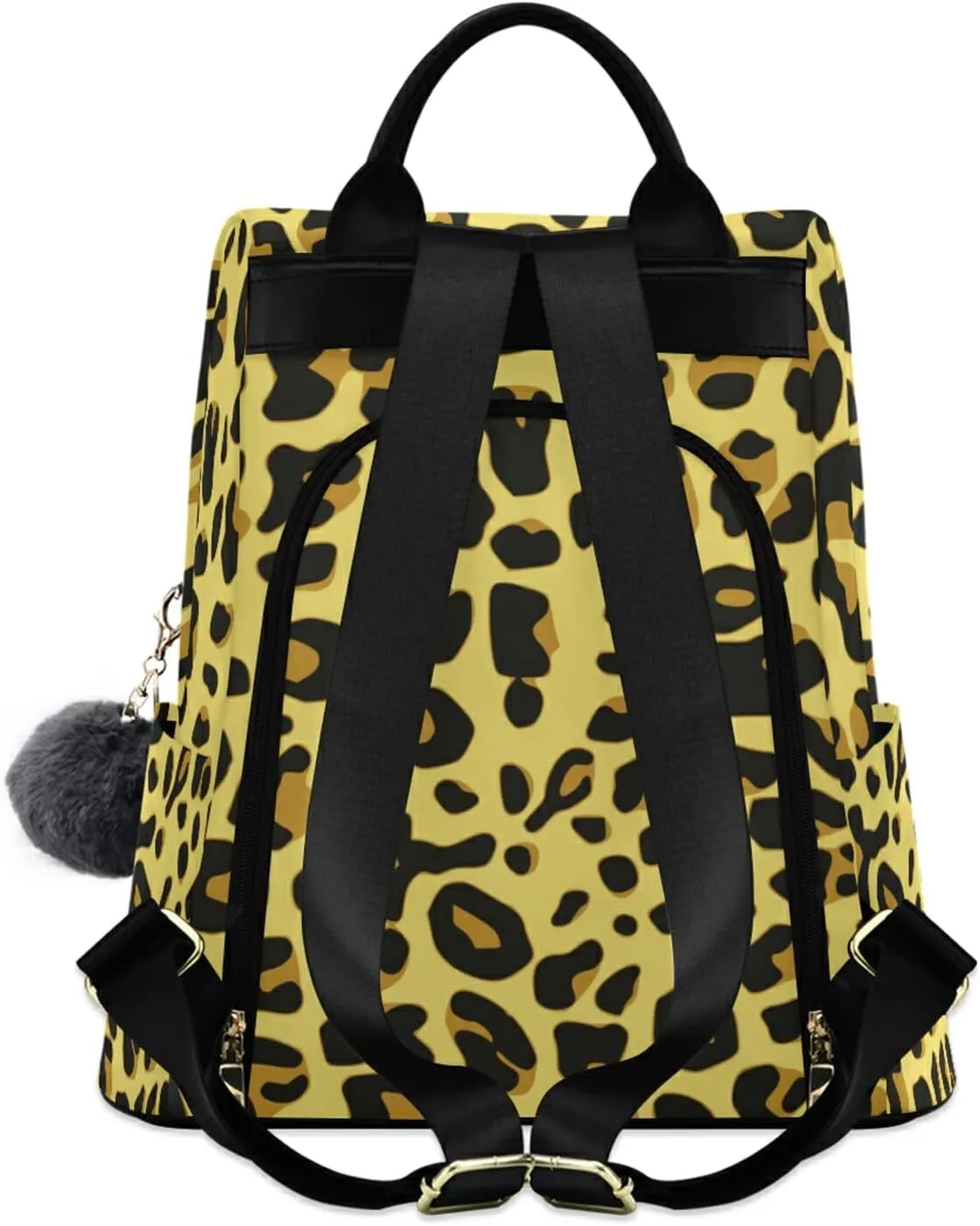 CBBYY Cheetah Pattern Design Backpack Purse for Women Nylon Anti-theft Travel Backpack Lightweight Shoulder Bag with Plush Ball Keychain