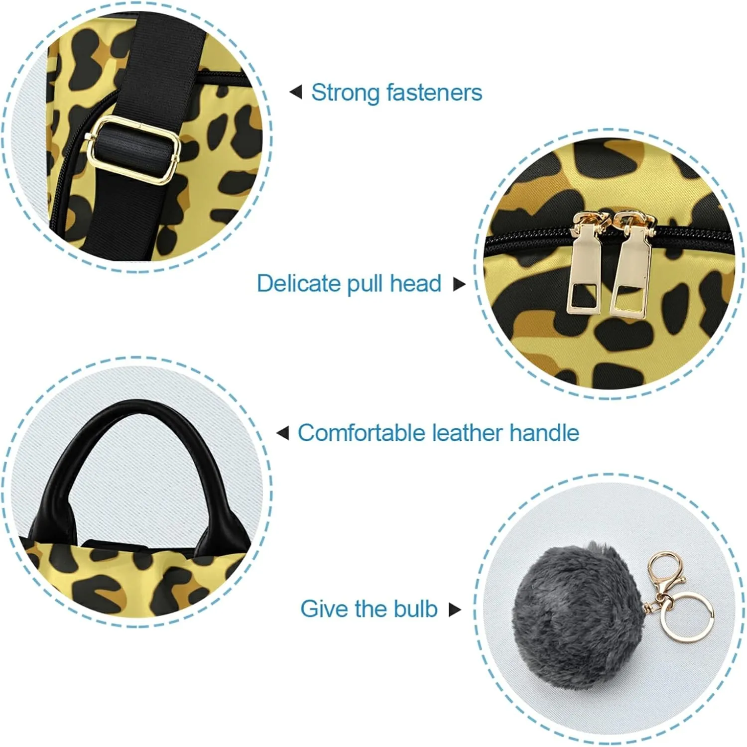 CBBYY Cheetah Pattern Design Backpack Purse for Women Nylon Anti-theft Travel Backpack Lightweight Shoulder Bag with Plush Ball Keychain