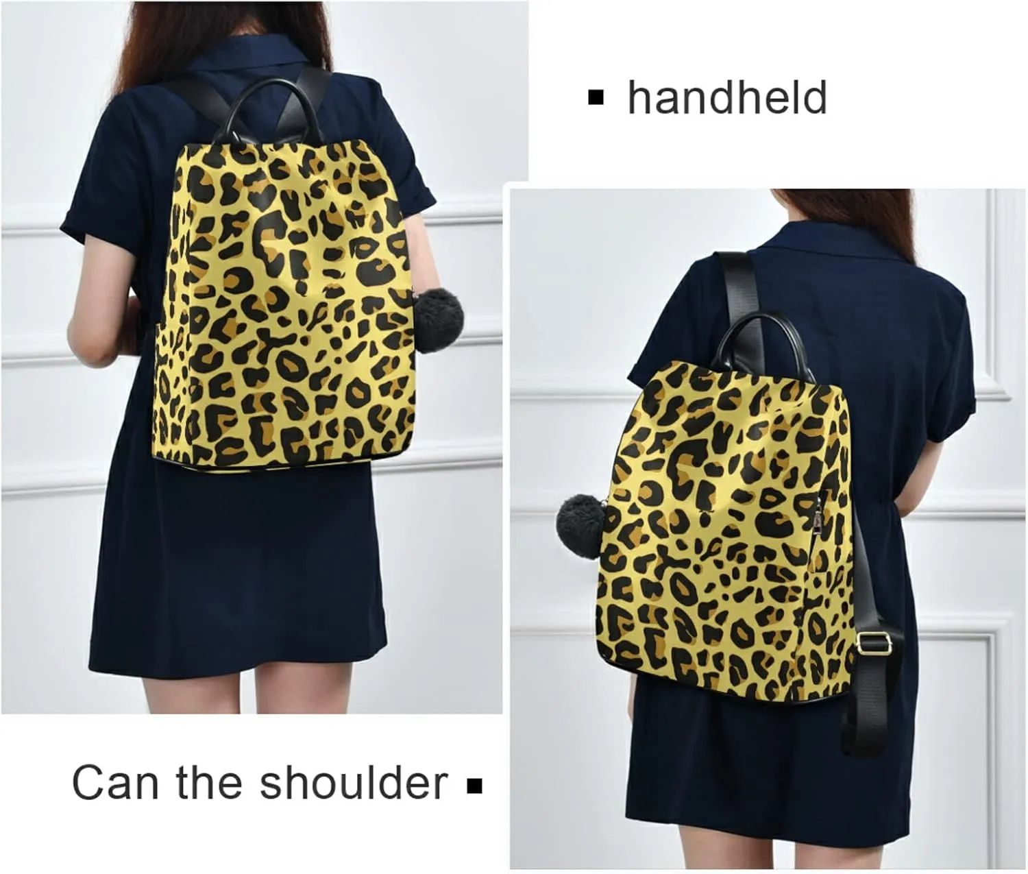 CBBYY Cheetah Pattern Design Backpack Purse for Women Nylon Anti-theft Travel Backpack Lightweight Shoulder Bag with Plush Ball Keychain