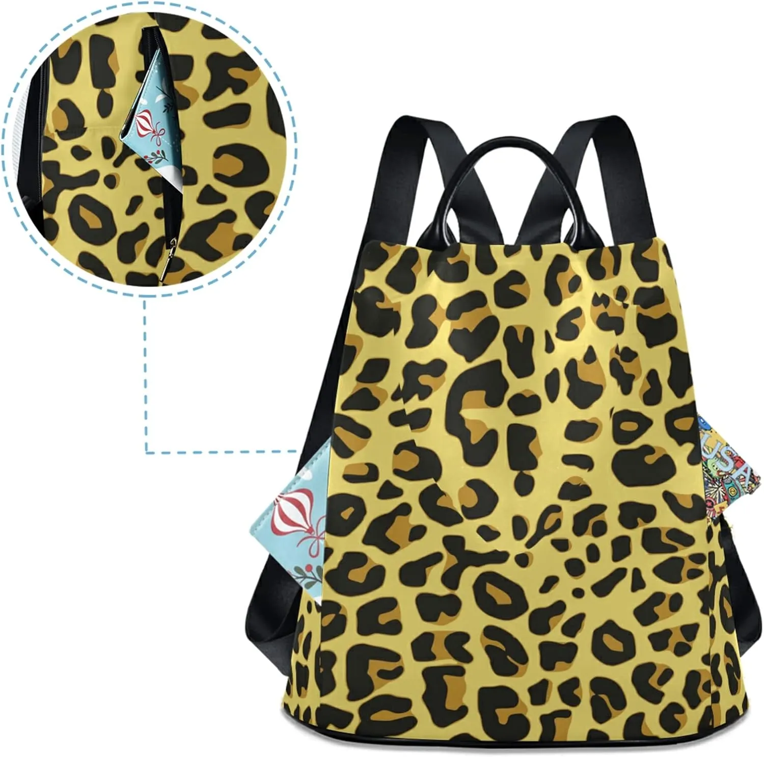 CBBYY Cheetah Pattern Design Backpack Purse for Women Nylon Anti-theft Travel Backpack Lightweight Shoulder Bag with Plush Ball Keychain