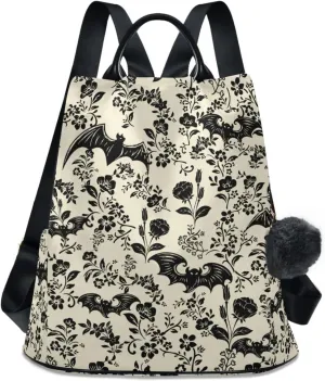 CBBYY Goth Bat Backpack Purse for Women Nylon Anti-theft Travel Backpack Lightweight Shoulder Bag with Plush Ball Keychain
