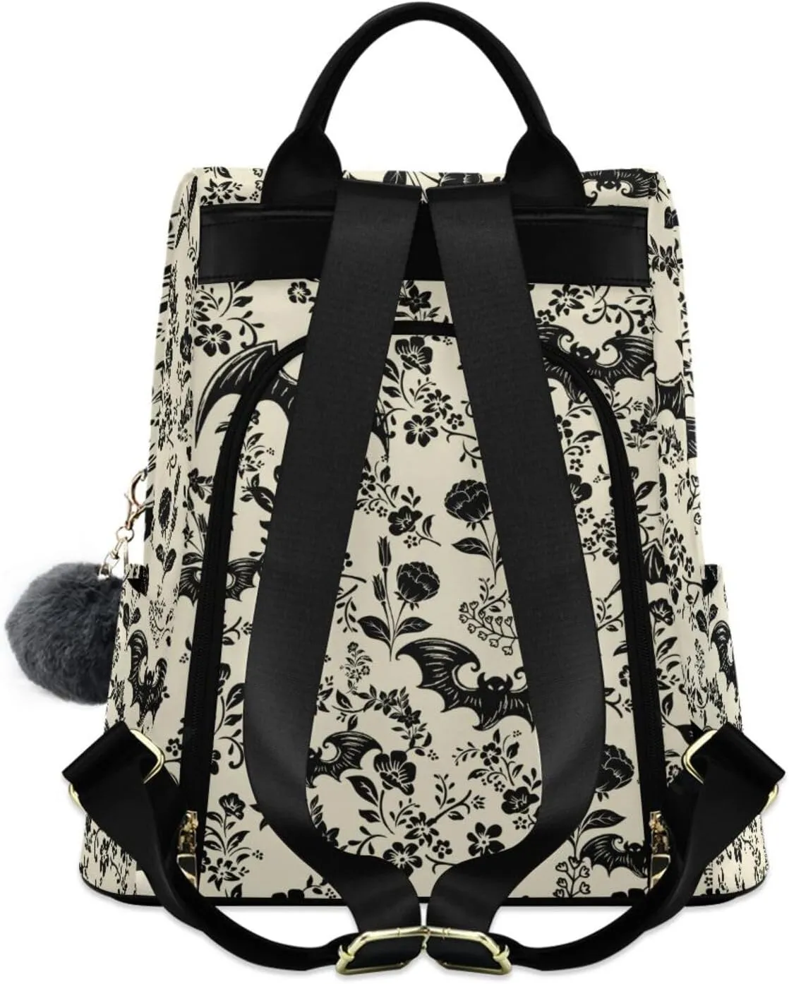 CBBYY Goth Bat Backpack Purse for Women Nylon Anti-theft Travel Backpack Lightweight Shoulder Bag with Plush Ball Keychain