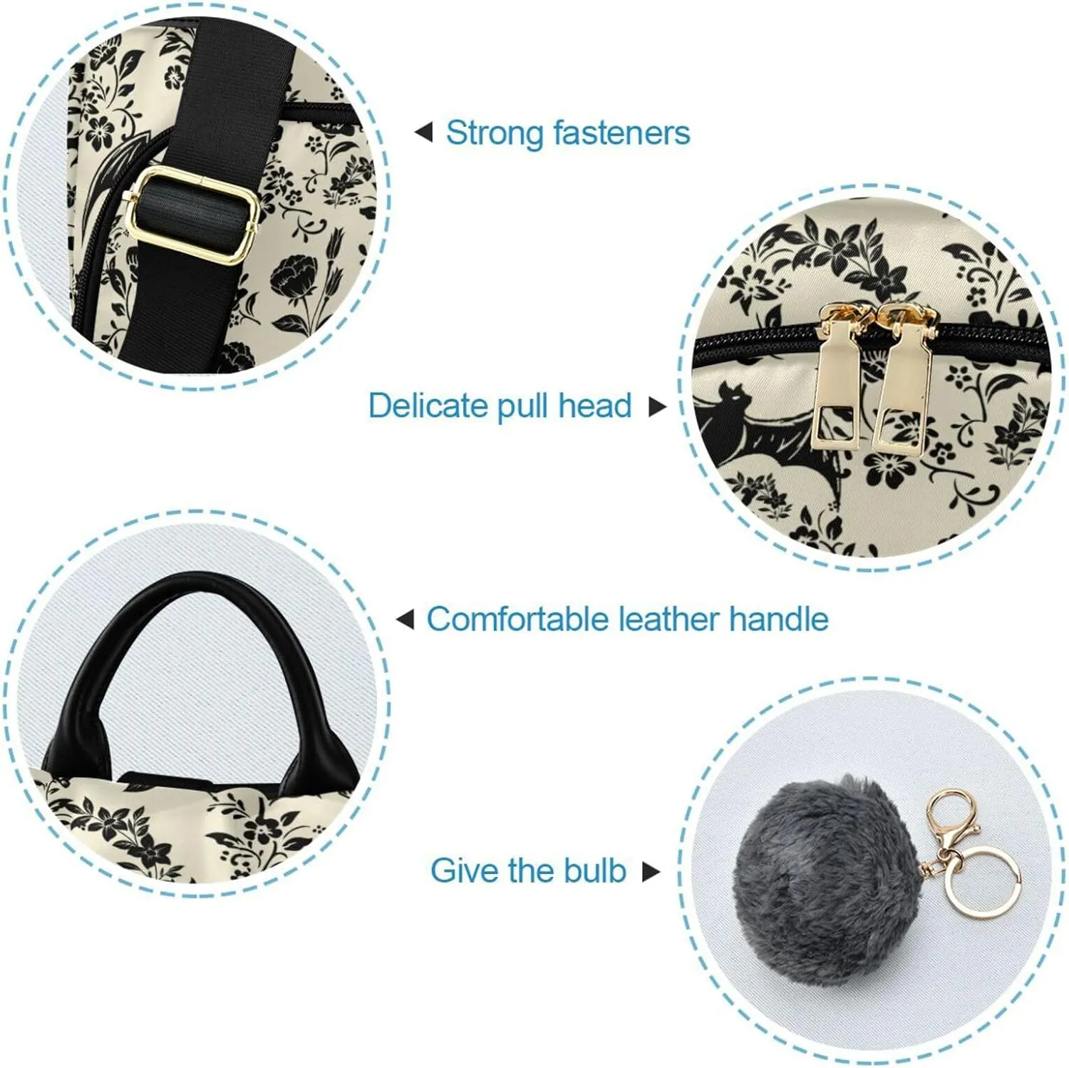 CBBYY Goth Bat Backpack Purse for Women Nylon Anti-theft Travel Backpack Lightweight Shoulder Bag with Plush Ball Keychain