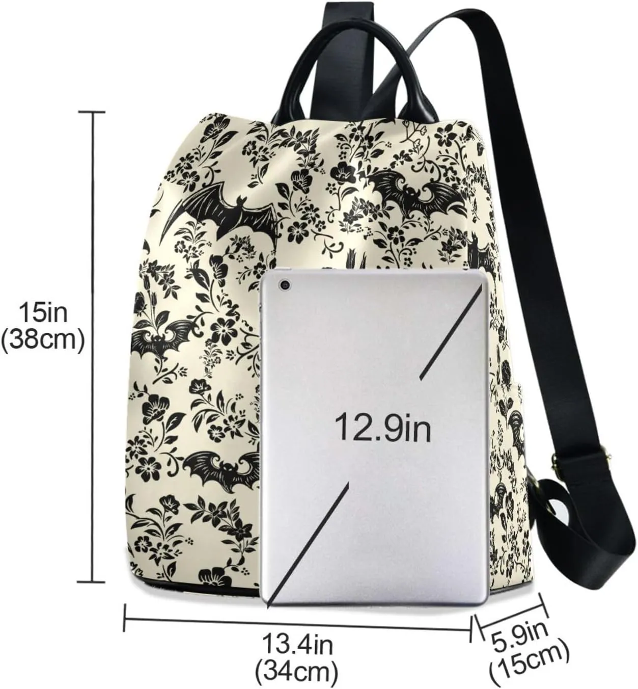 CBBYY Goth Bat Backpack Purse for Women Nylon Anti-theft Travel Backpack Lightweight Shoulder Bag with Plush Ball Keychain