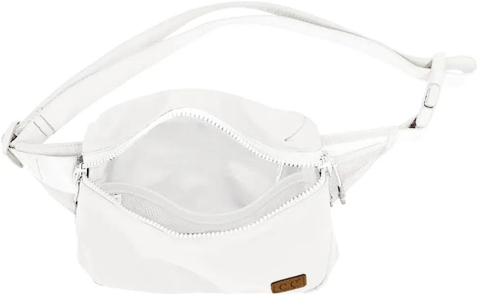 C.C Zipper Fanny Pack For Women Unisex - Daily Waist Crossbody Belt bag With Adjustable Strap (White)