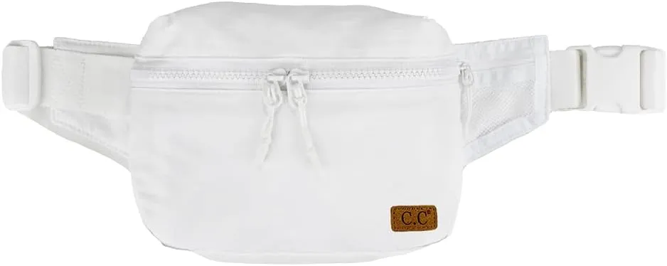 C.C Zipper Fanny Pack For Women Unisex - Daily Waist Crossbody Belt bag With Adjustable Strap (White)