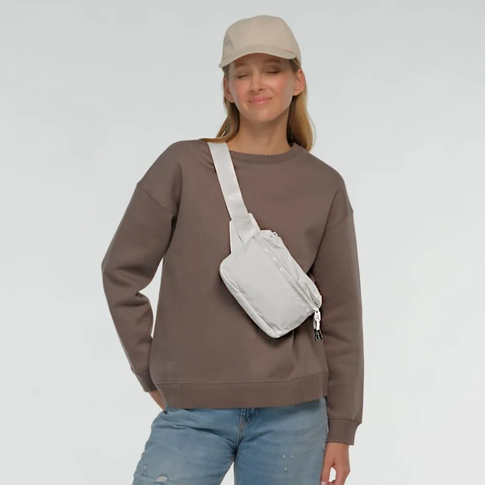 C.C Zipper Fanny Pack For Women Unisex - Daily Waist Crossbody Belt bag With Adjustable Strap (White)