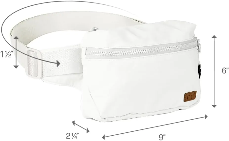 C.C Zipper Fanny Pack For Women Unisex - Daily Waist Crossbody Belt bag With Adjustable Strap (White)