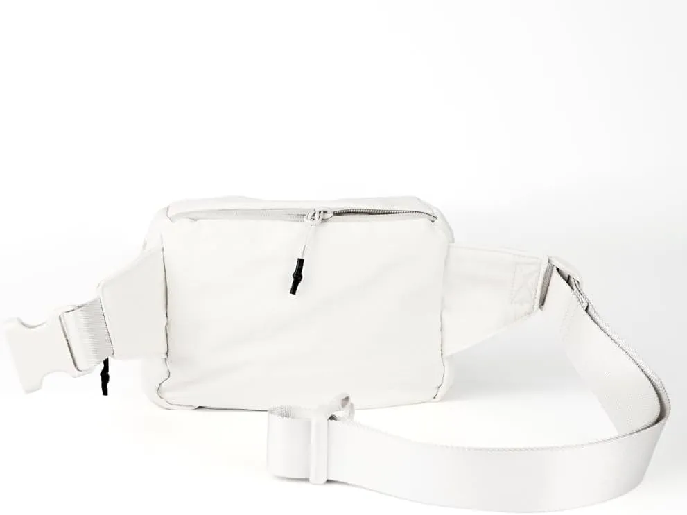 C.C Zipper Fanny Pack For Women Unisex - Daily Waist Crossbody Belt bag With Adjustable Strap (White)