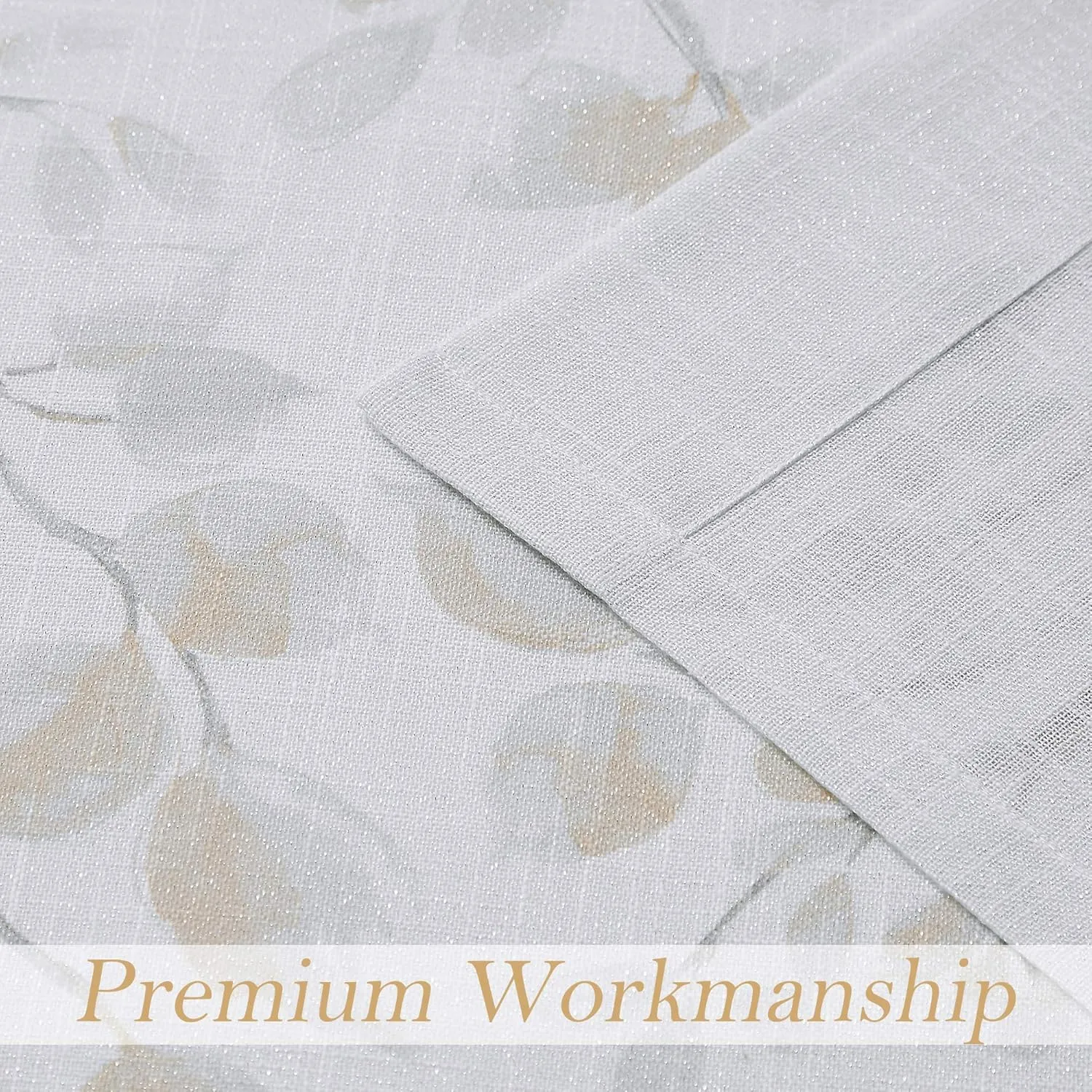 Central Park Leaf Floral Print Metallic Sheer Linen Window Curtain Panel for Rustic Living Room/Bedroom Sparkling Decorative 6 Grommets Top Drape Panels Farmhouse Curtains, Yellow,40" x 84"x2, 2 PK