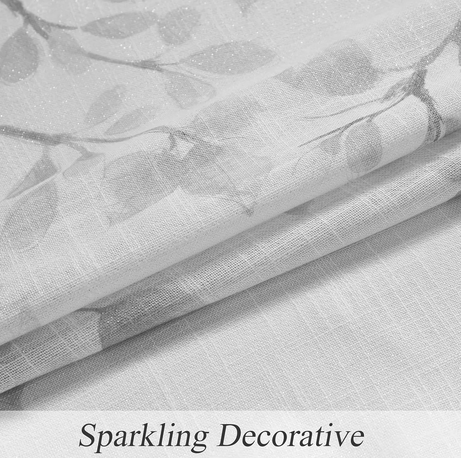 Central Park Leaf Floral Print Metallic Sheer Window Curtain Panel for Rustic Living Room/Bedroom Sparkling Decorative 6 Grommets Top Drape Panels Farmhouse Curtains, Gray Tan,40" x 84"x2, 2 PK