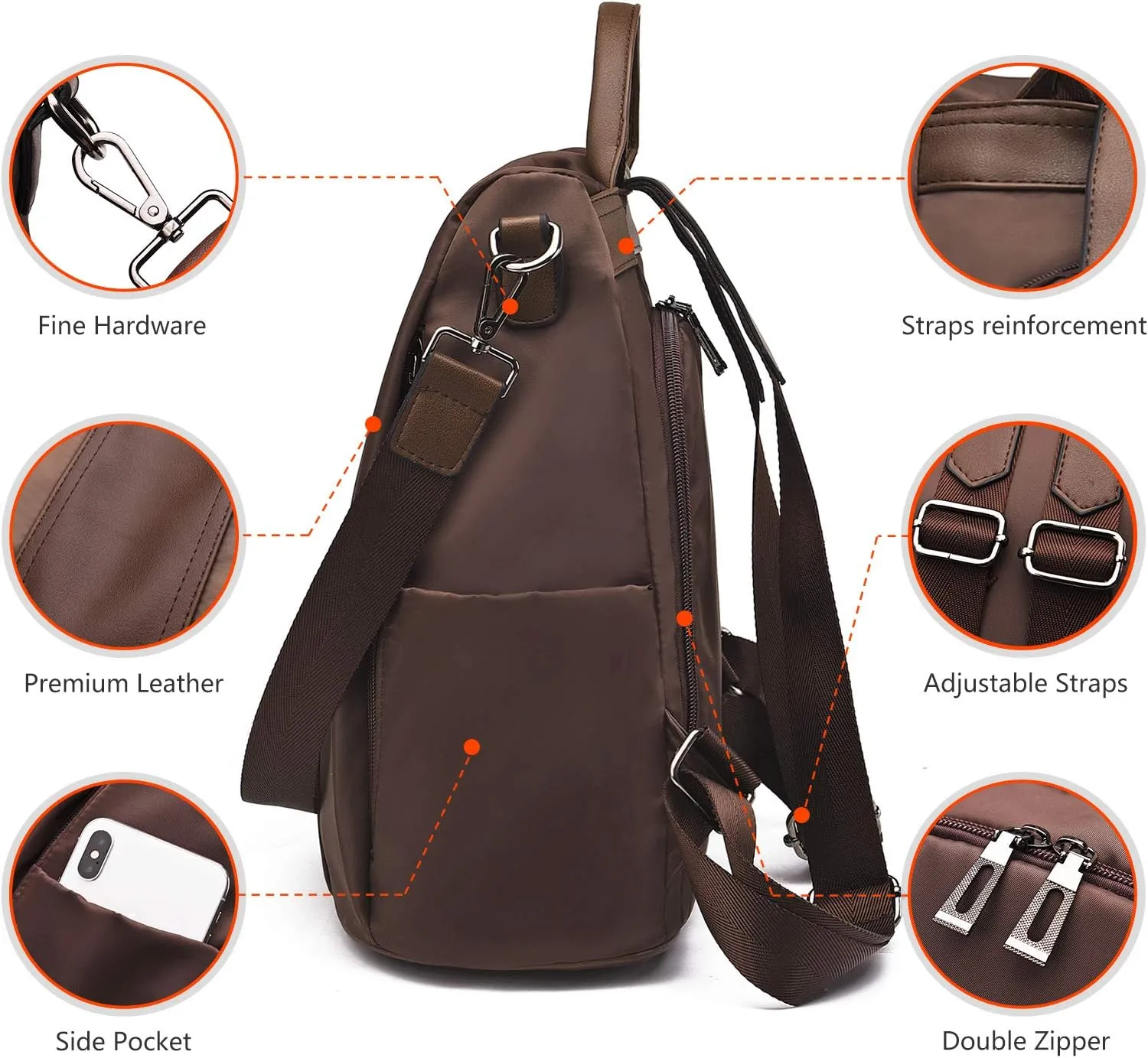 CHARMORE Women Backpack Purse Waterproof Nylon Anti-theft Rucksack Shoulder Bags