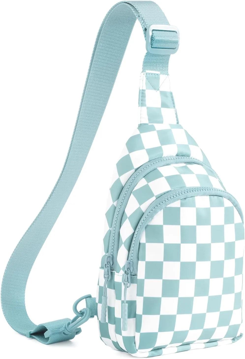 Checkered Sling Bag for Women Small Backpack Crossbody Chest Bag Fanny Packs Purses (Checkered Sling Bag - Ice Blue)
