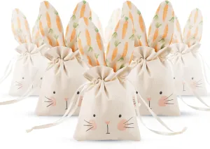 Cheerland Bunny Birthday Decoration Party Favor Bags Birthday Goodie Rabbit Drawstring Treat Bag for Easter Kids Party Baby Shower Linen Sweet Candy Garden Tea Decorations Supplies - Pack of 6