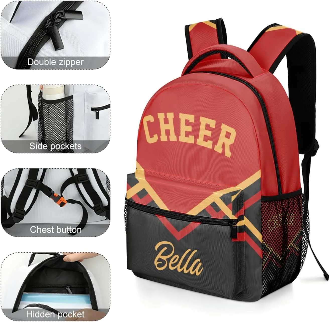 Cheerleaders Red Yellow Backpack Personalized Name Laptop Travel Hiking Camping Daypack