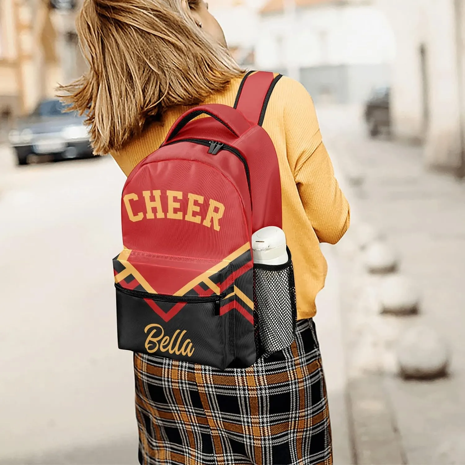 Cheerleaders Red Yellow Backpack Personalized Name Laptop Travel Hiking Camping Daypack
