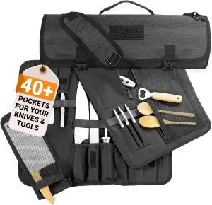 Chef Knife Roll Bag | 8  Slots for Knives & Kitchen Tools | Water Resistant Knife Bag | Knife Carrying Case Only, Tools Not Included | Chef Knife Bag for Professional Chefs & Culinary Students (Black)