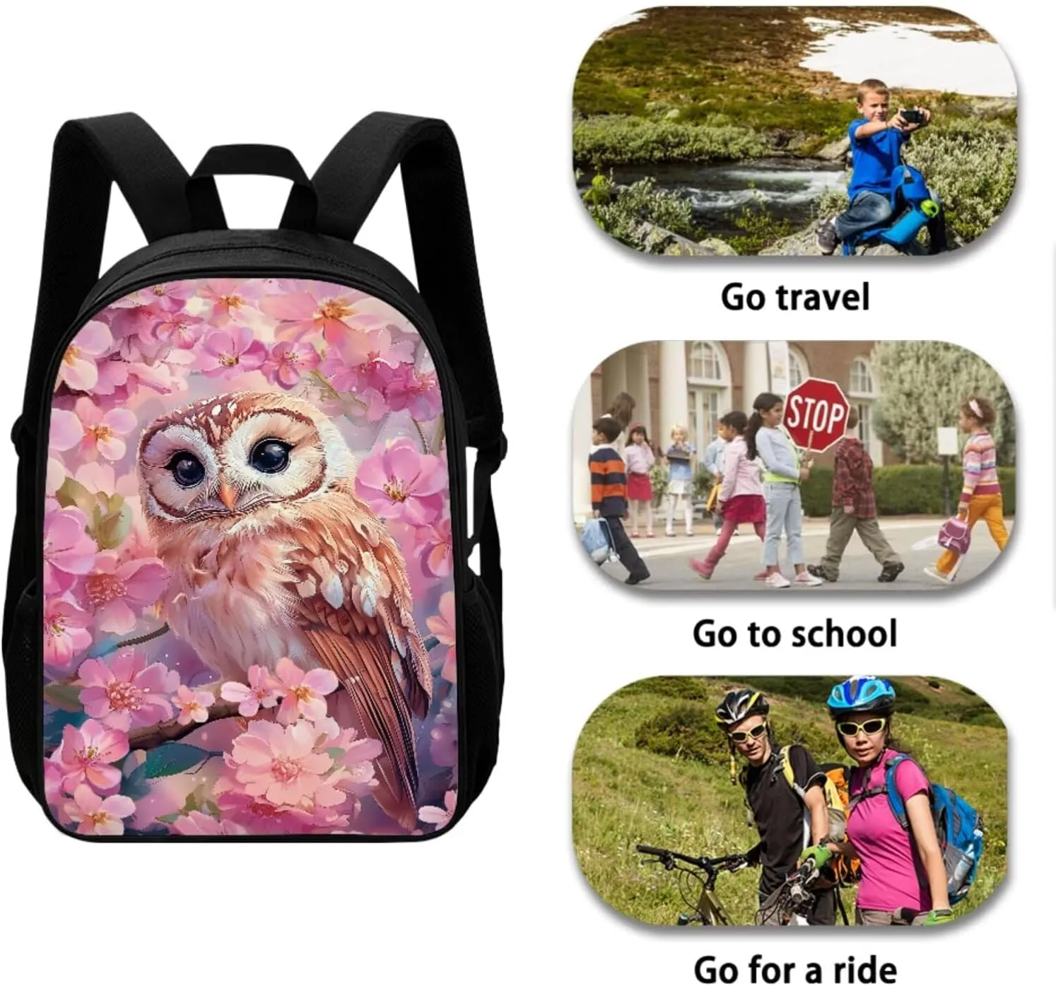 Cherry Blossom Owl Girls Backpack 5Th with Lunch Box Elementary School Backpack for Girls Boys with Lunch Bag Water Bottle Sleeves Pencil Case Personalized Customized Service