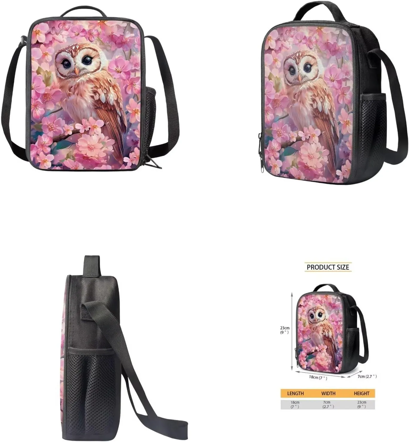Cherry Blossom Owl Girls Backpack 5Th with Lunch Box Elementary School Backpack for Girls Boys with Lunch Bag Water Bottle Sleeves Pencil Case Personalized Customized Service