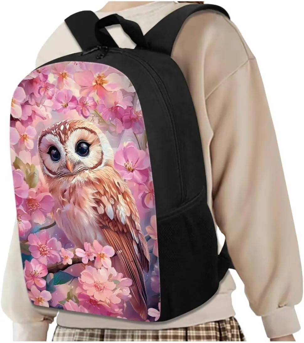 Cherry Blossom Owl Girls Backpack 5Th with Lunch Box Elementary School Backpack for Girls Boys with Lunch Bag Water Bottle Sleeves Pencil Case Personalized Customized Service
