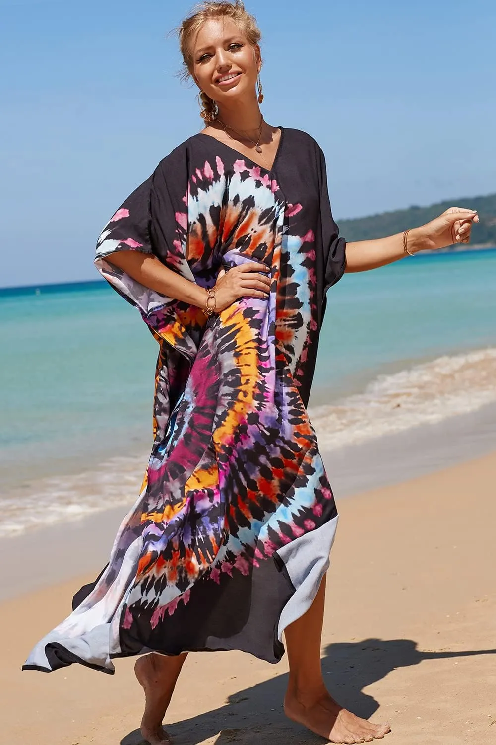 CHERRY CAT Women Beachwear Long Beach Coverups Kaftan Casual Caftan Dress Swimwear cover ups