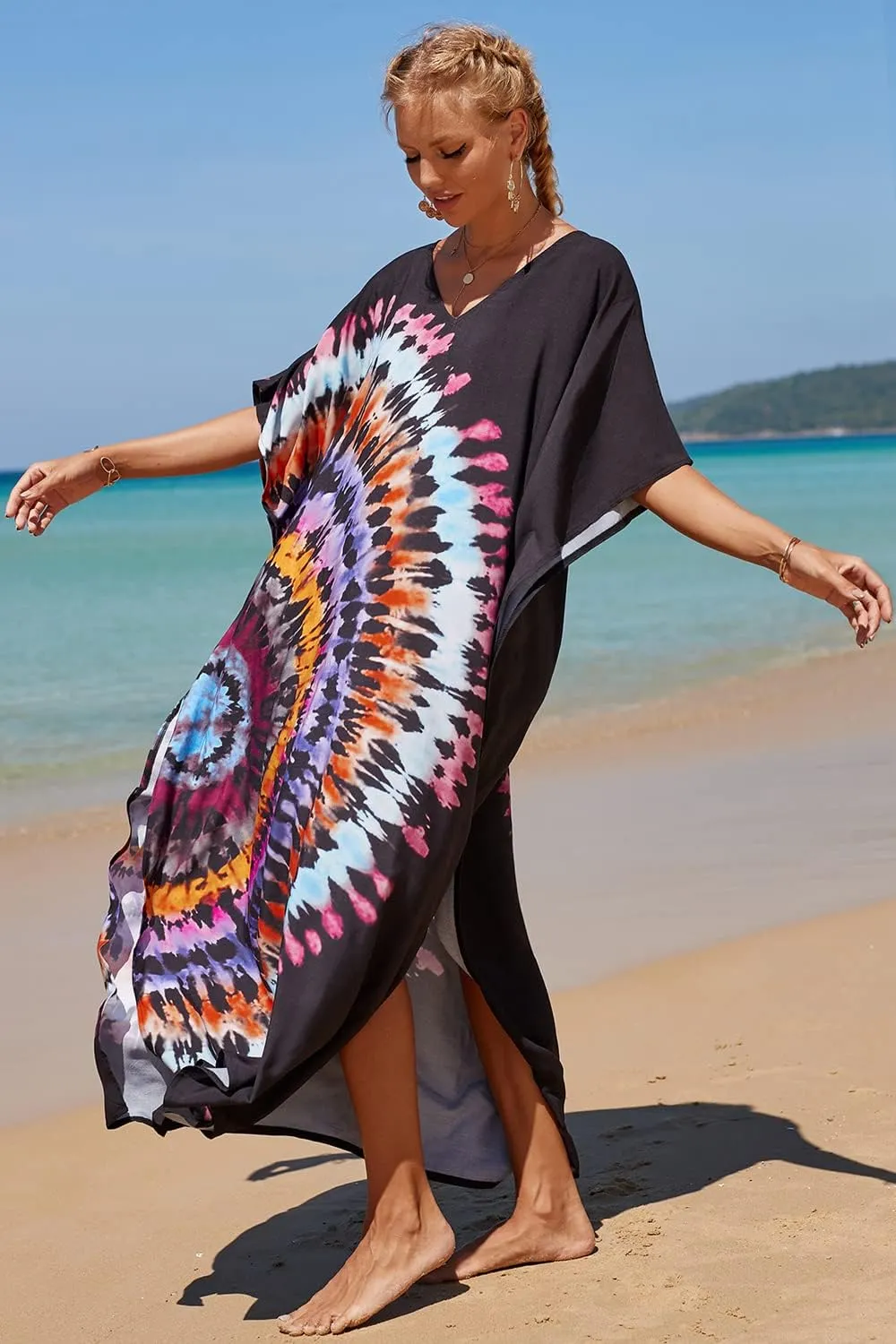 CHERRY CAT Women Beachwear Long Beach Coverups Kaftan Casual Caftan Dress Swimwear cover ups