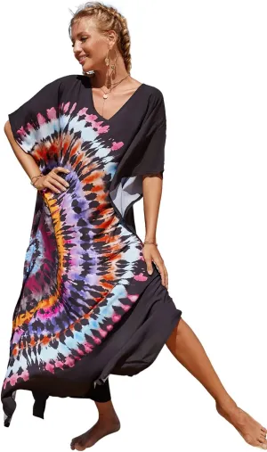 CHERRY CAT Women Beachwear Long Beach Coverups Kaftan Casual Caftan Dress Swimwear cover ups