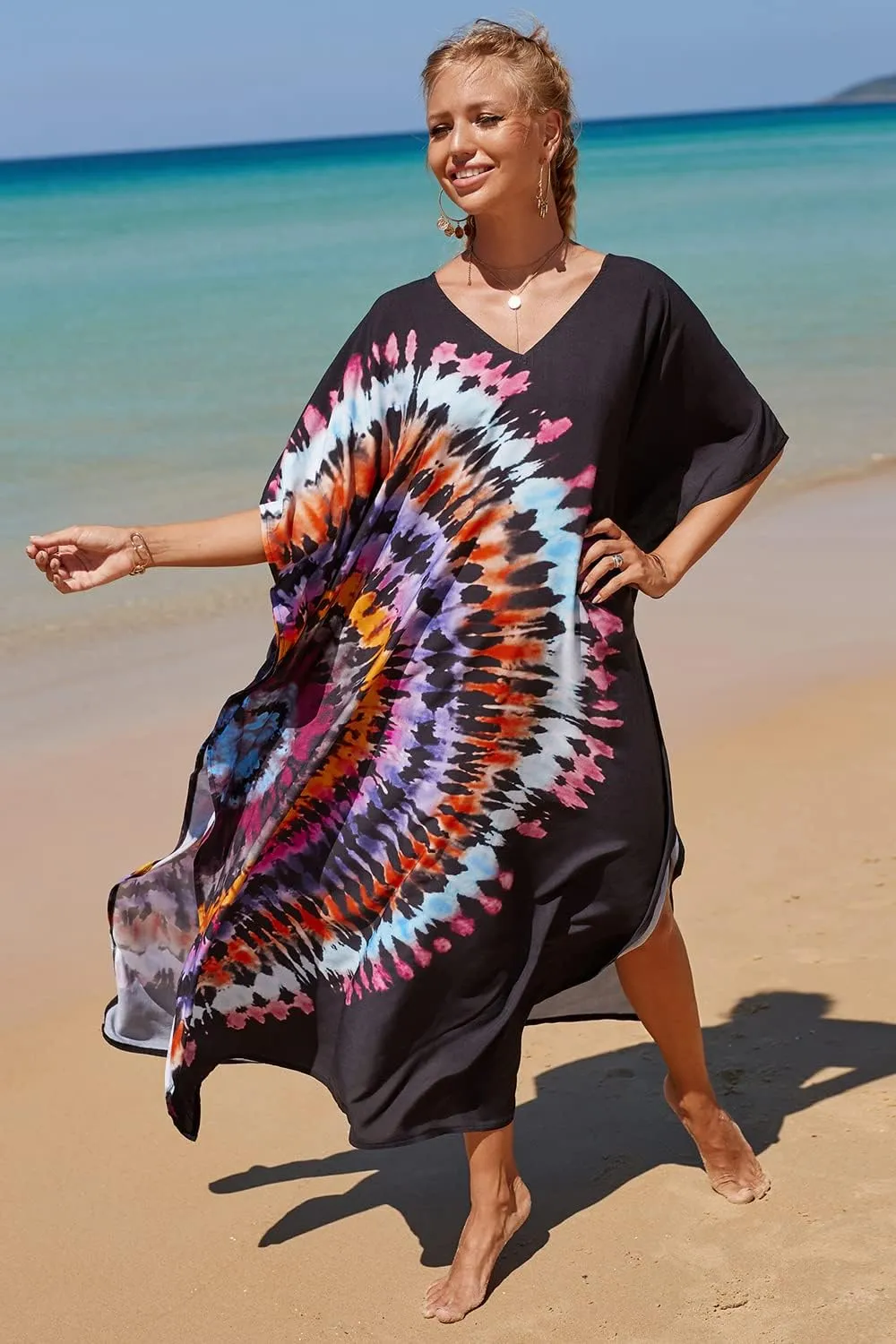 CHERRY CAT Women Beachwear Long Beach Coverups Kaftan Casual Caftan Dress Swimwear cover ups