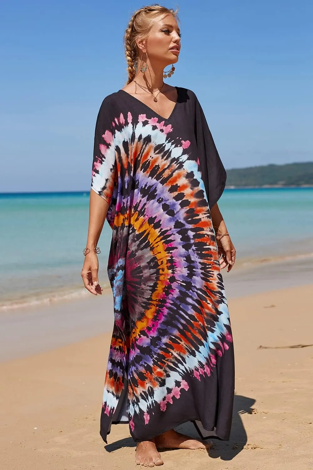 CHERRY CAT Women Beachwear Long Beach Coverups Kaftan Casual Caftan Dress Swimwear cover ups
