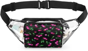 Cherry Fruits Clear Fanny Pack Stadium Approved Clear Crossbody Belt Bag for Women Men Transparent Waist Bag with Adjustable Strap for Concerts Sports Events Travel