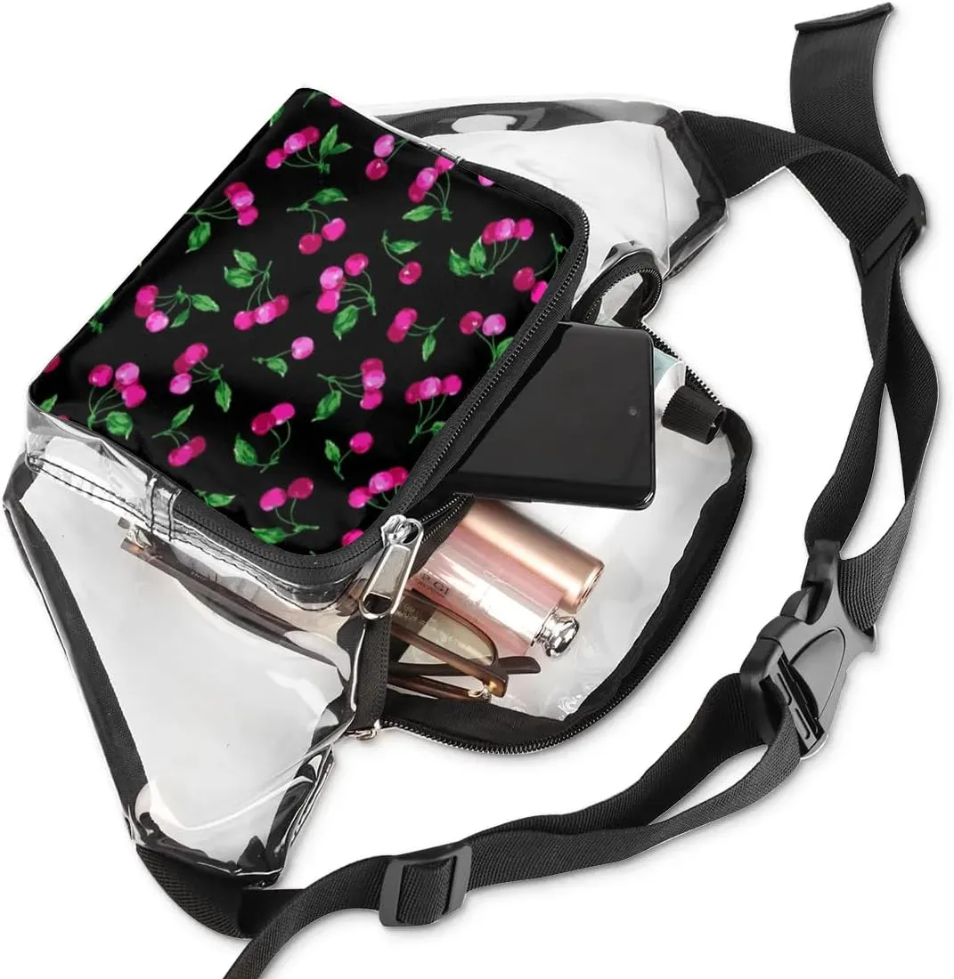 Cherry Fruits Clear Fanny Pack Stadium Approved Clear Crossbody Belt Bag for Women Men Transparent Waist Bag with Adjustable Strap for Concerts Sports Events Travel