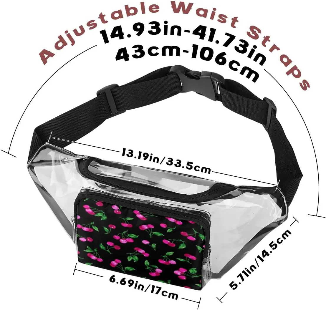 Cherry Fruits Clear Fanny Pack Stadium Approved Clear Crossbody Belt Bag for Women Men Transparent Waist Bag with Adjustable Strap for Concerts Sports Events Travel