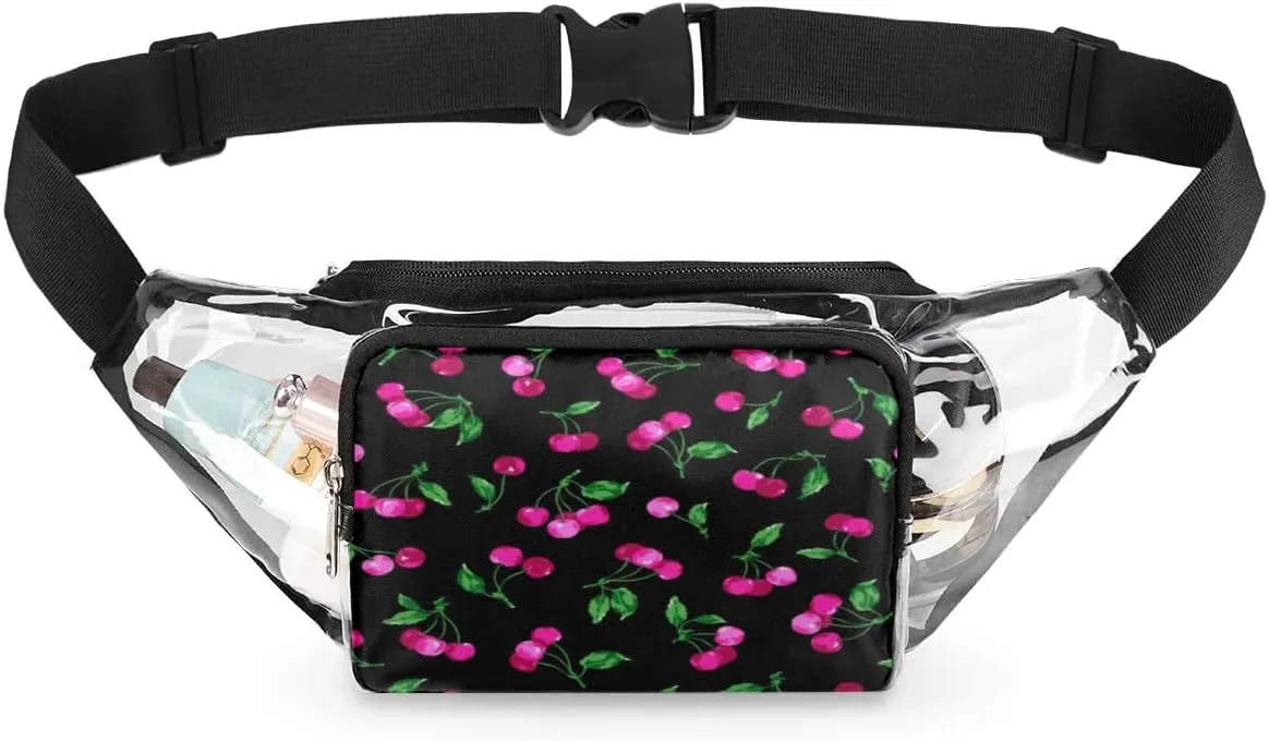 Cherry Fruits Clear Fanny Pack Stadium Approved Clear Crossbody Belt Bag for Women Men Transparent Waist Bag with Adjustable Strap for Concerts Sports Events Travel