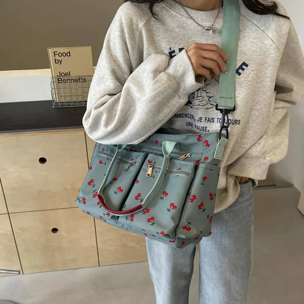 Cherry Tote Bags for Women - Coquette Handbag Large Capacity Cherry Crossbody Work Tote Purse Nylon Shoulder Bag