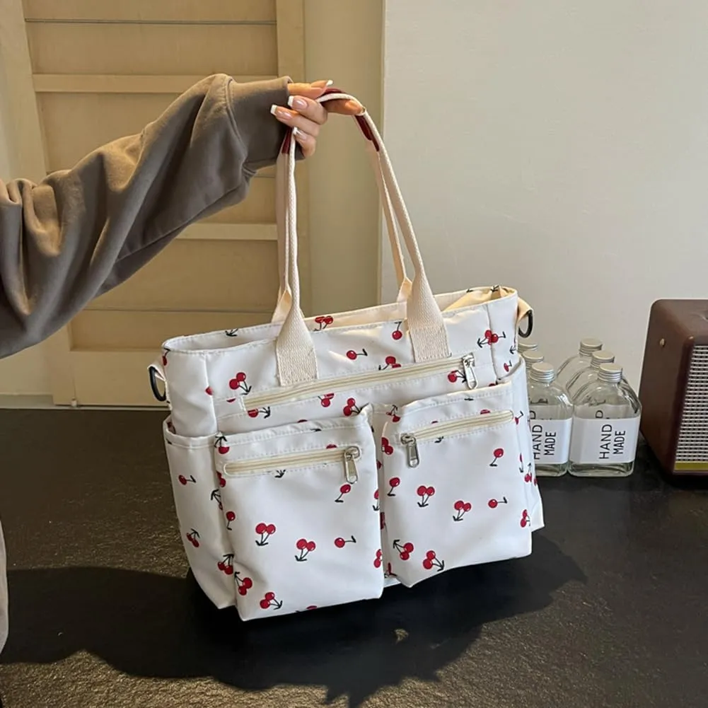 Cherry Tote Bags for Women - Coquette Handbag Large Capacity Cherry Crossbody Work Tote Purse Nylon Shoulder Bag
