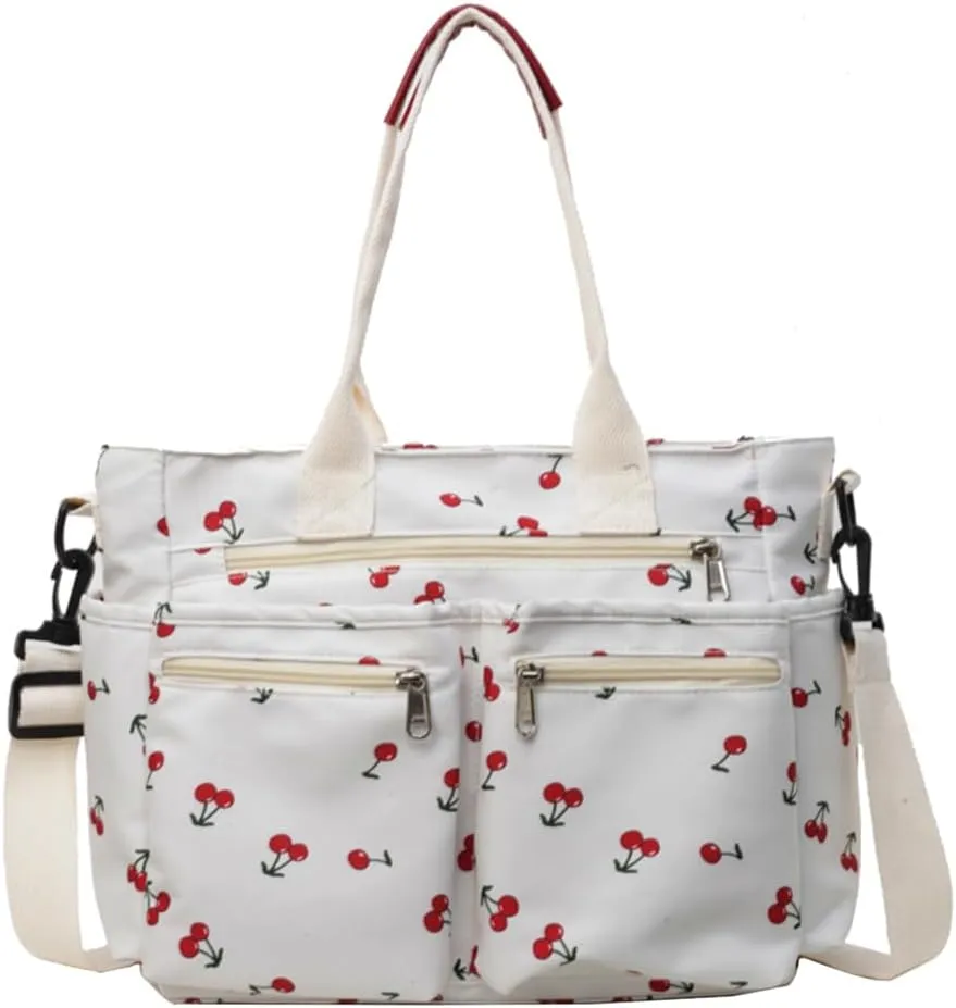 Cherry Tote Bags for Women - Coquette Handbag Large Capacity Cherry Crossbody Work Tote Purse Nylon Shoulder Bag
