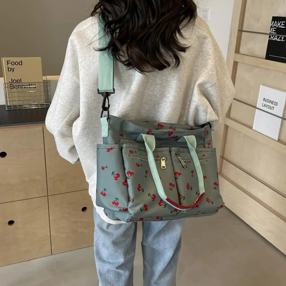 Cherry Tote Bags for Women - Coquette Handbag Large Capacity Cherry Crossbody Work Tote Purse Nylon Shoulder Bag