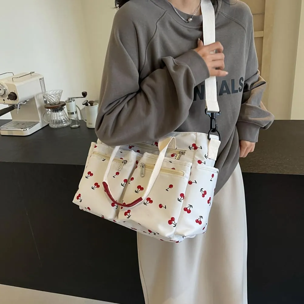 Cherry Tote Bags for Women - Coquette Handbag Large Capacity Cherry Crossbody Work Tote Purse Nylon Shoulder Bag