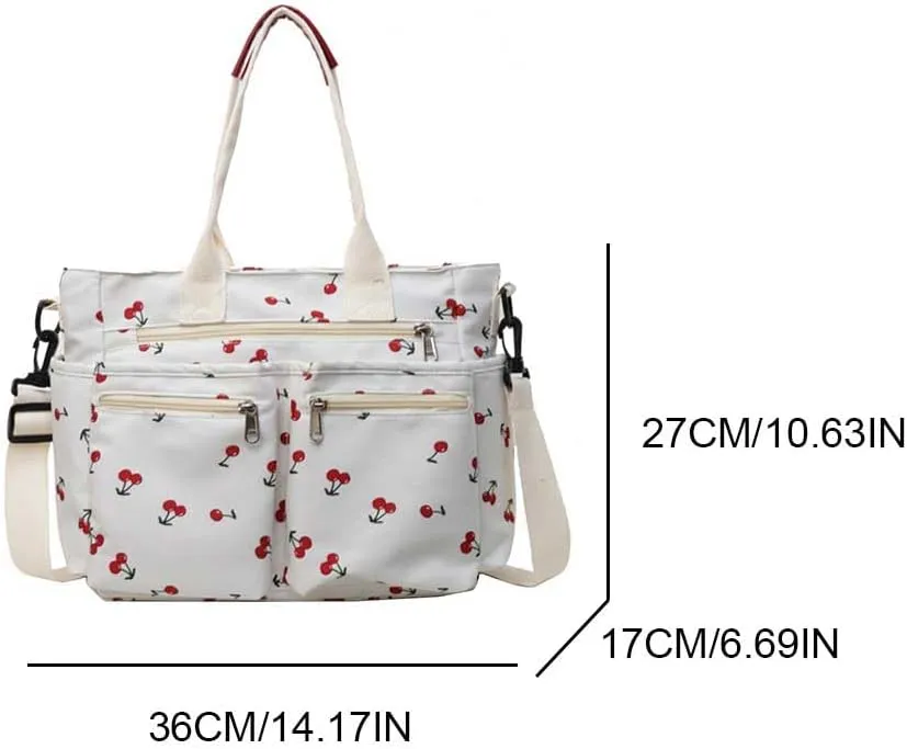 Cherry Tote Bags for Women - Coquette Handbag Large Capacity Cherry Crossbody Work Tote Purse Nylon Shoulder Bag