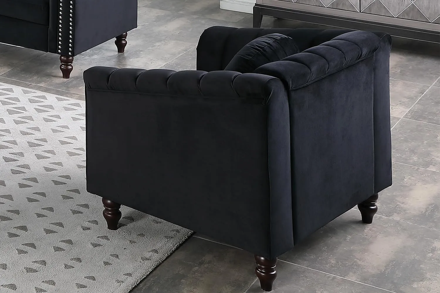 Chesterfield Chair Couch, 40 Inch Luxurious Velvet Single Chair Chesterfield Settee Sofa Upholstered Rolled Arm with Rivets/Button Tufted Pillow, Modern Sofa for Living Room，Black