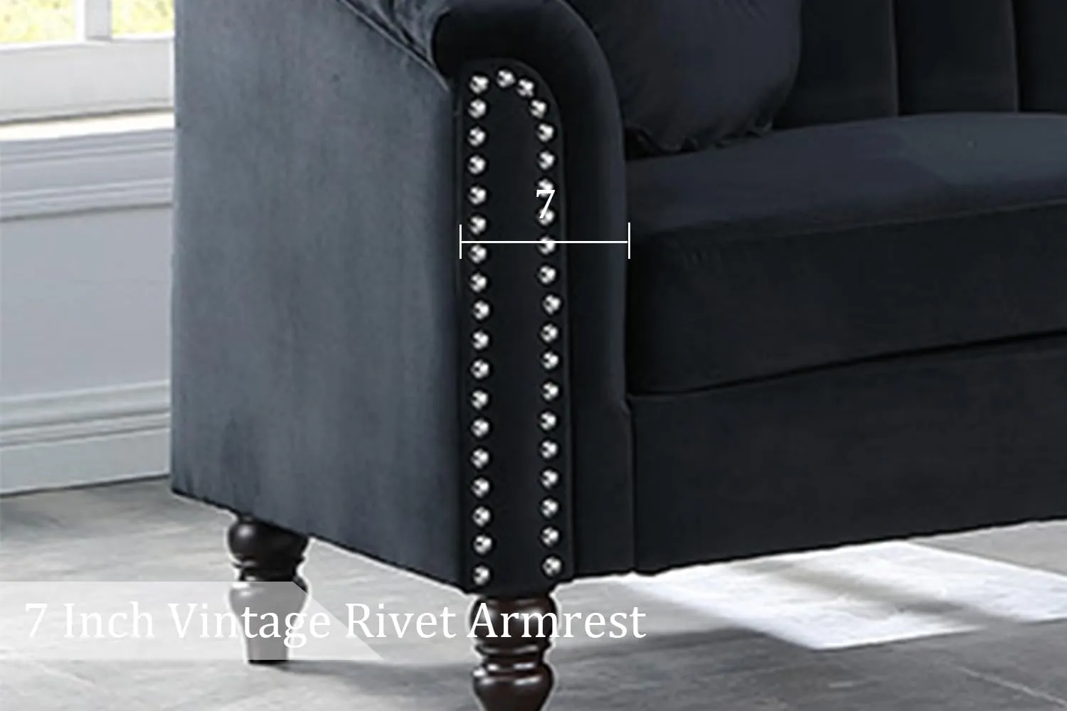 Chesterfield Chair Couch, 40 Inch Luxurious Velvet Single Chair Chesterfield Settee Sofa Upholstered Rolled Arm with Rivets/Button Tufted Pillow, Modern Sofa for Living Room，Black