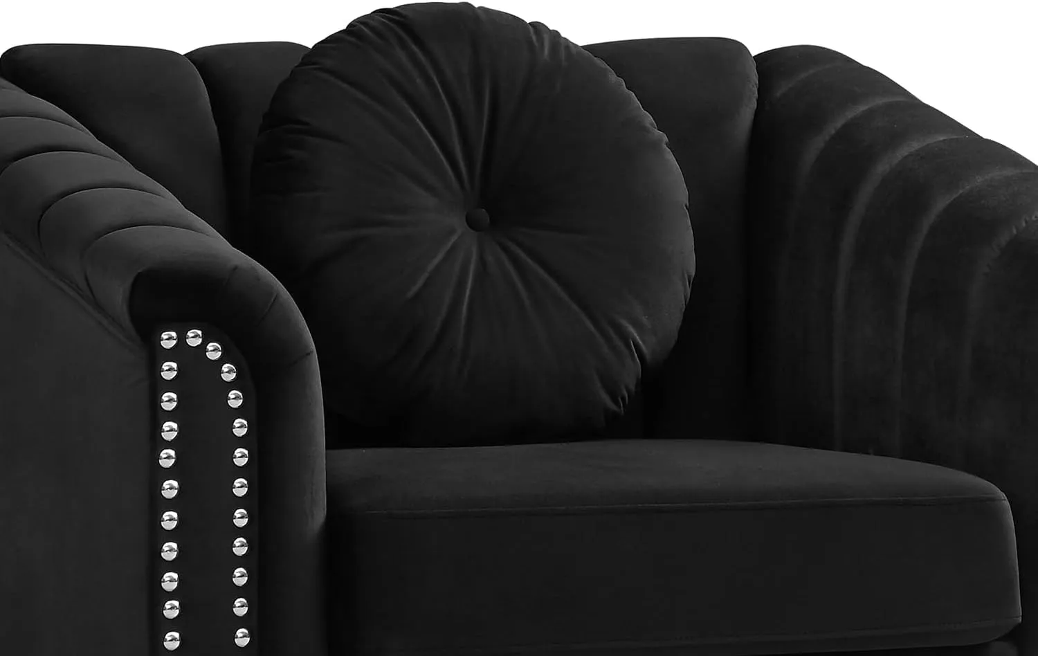 Chesterfield Chair Couch, 40 Inch Luxurious Velvet Single Chair Chesterfield Settee Sofa Upholstered Rolled Arm with Rivets/Button Tufted Pillow, Modern Sofa for Living Room，Black