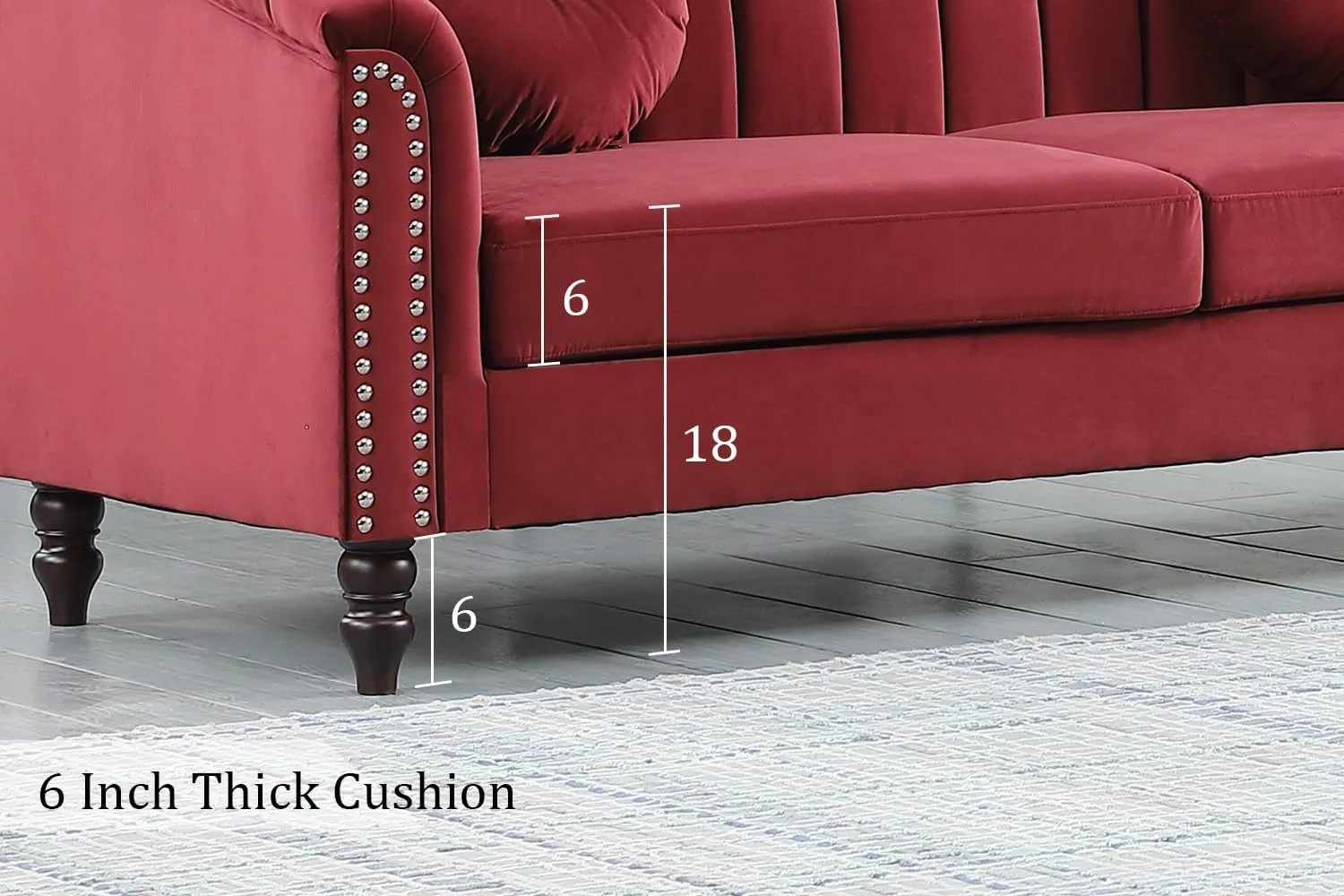 Chesterfield Chair Couch, 40 Inch Luxurious Velvet Single Chair Chesterfield Settee Sofa Upholstered Rolled Arm with Rivets/Button Tufted Pillow, Modern Sofa for Living Room，Red