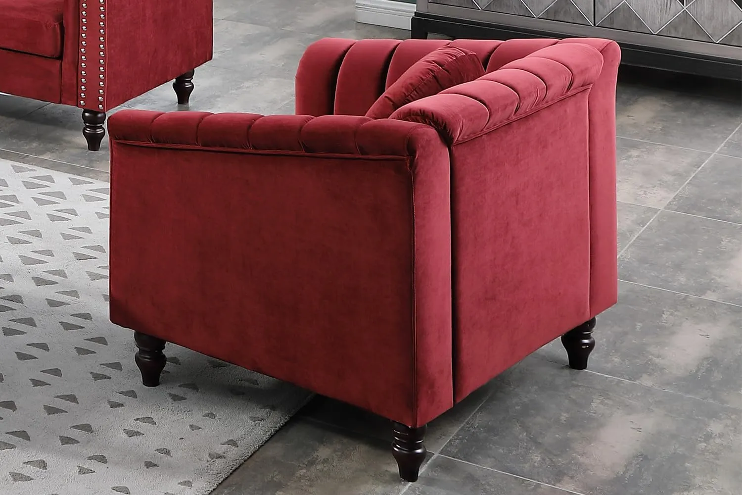 Chesterfield Chair Couch, 40 Inch Luxurious Velvet Single Chair Chesterfield Settee Sofa Upholstered Rolled Arm with Rivets/Button Tufted Pillow, Modern Sofa for Living Room，Red