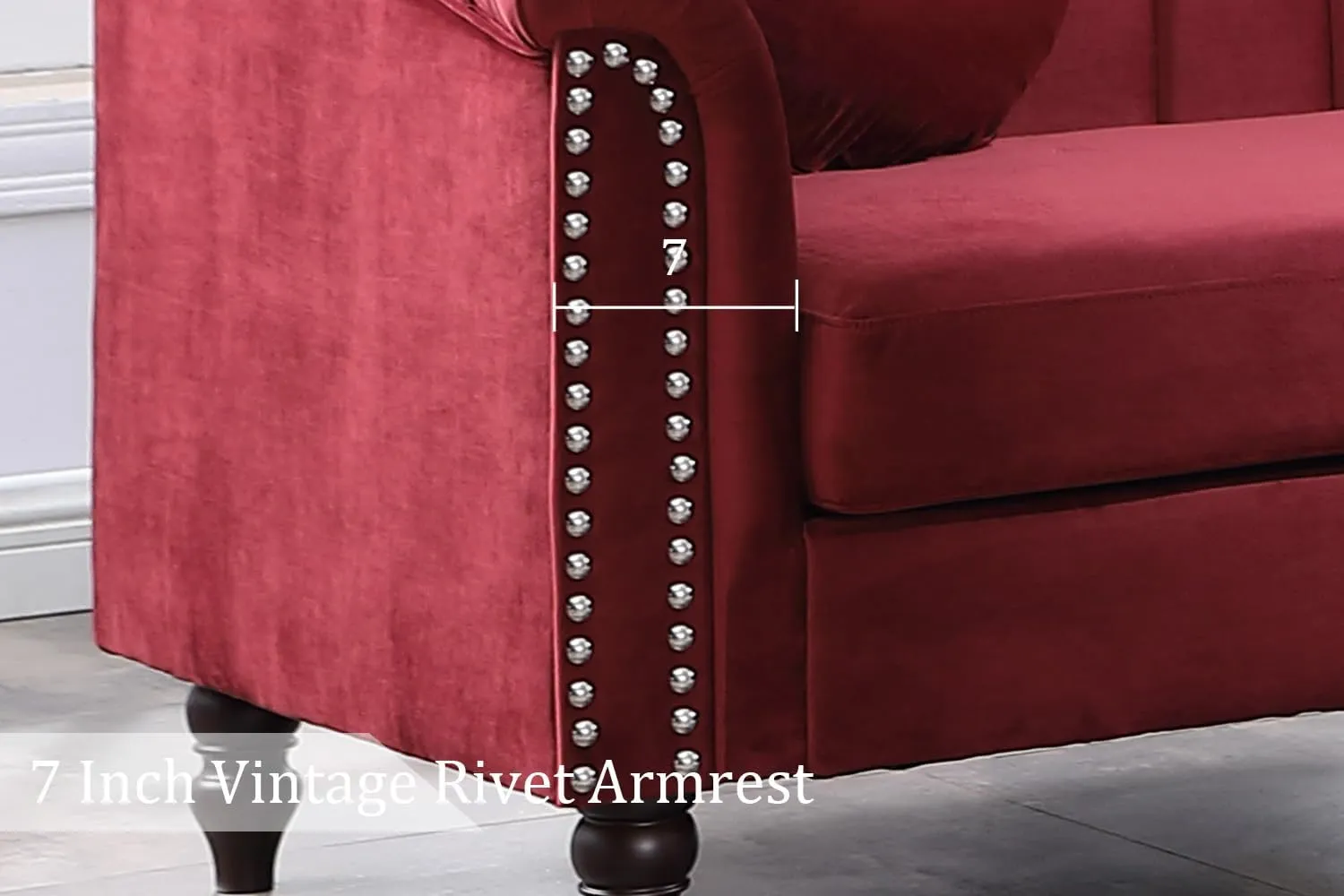 Chesterfield Chair Couch, 40 Inch Luxurious Velvet Single Chair Chesterfield Settee Sofa Upholstered Rolled Arm with Rivets/Button Tufted Pillow, Modern Sofa for Living Room，Red