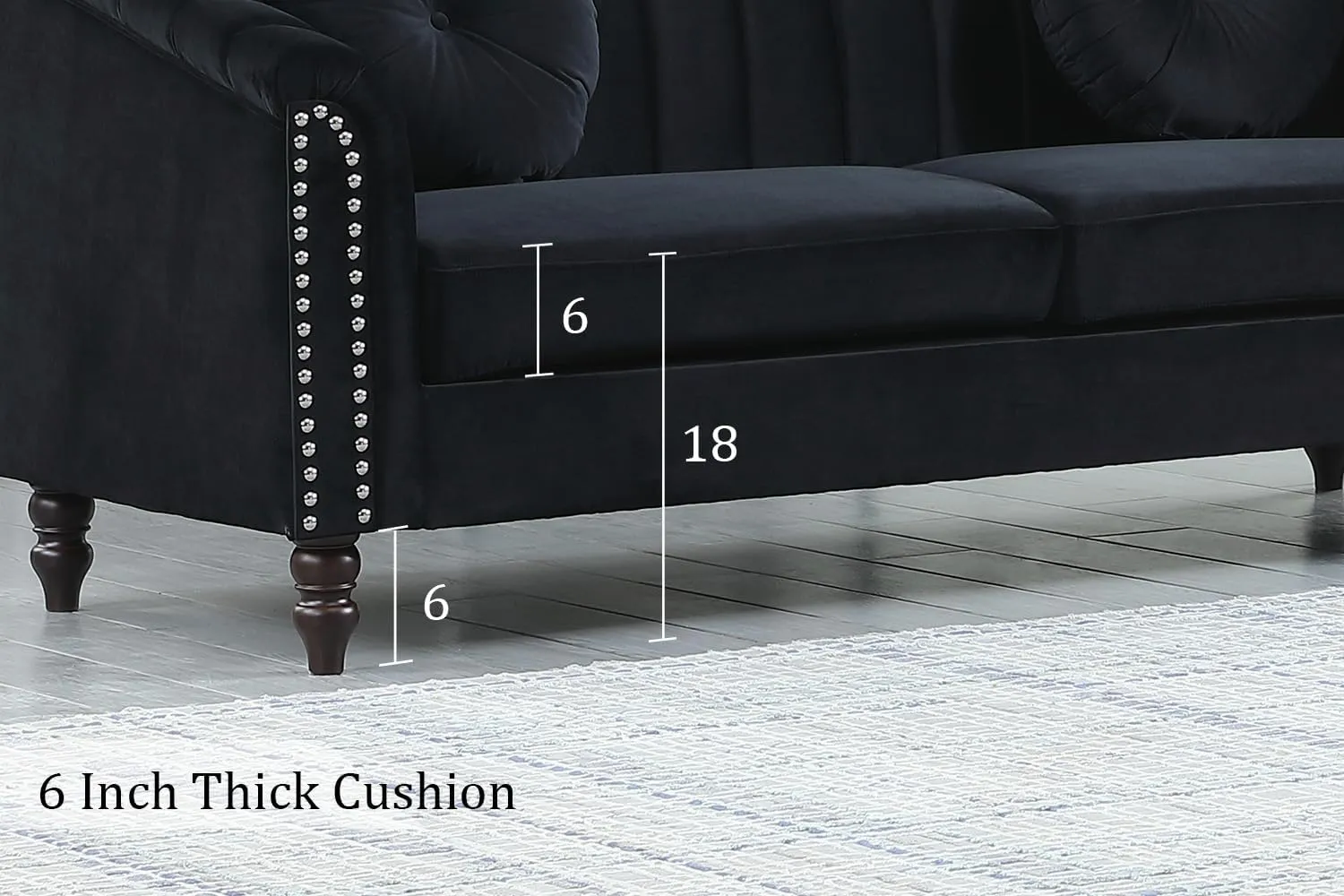 Chesterfield Loveseat Couch, 75 Inch Luxurious Velvet Modern Love Seat Chesterfield Settee Sofa Upholstered Rolled Arm with Rivets/2 Button Tufted Pillow 3 Seater Sofa for Living Room，Black