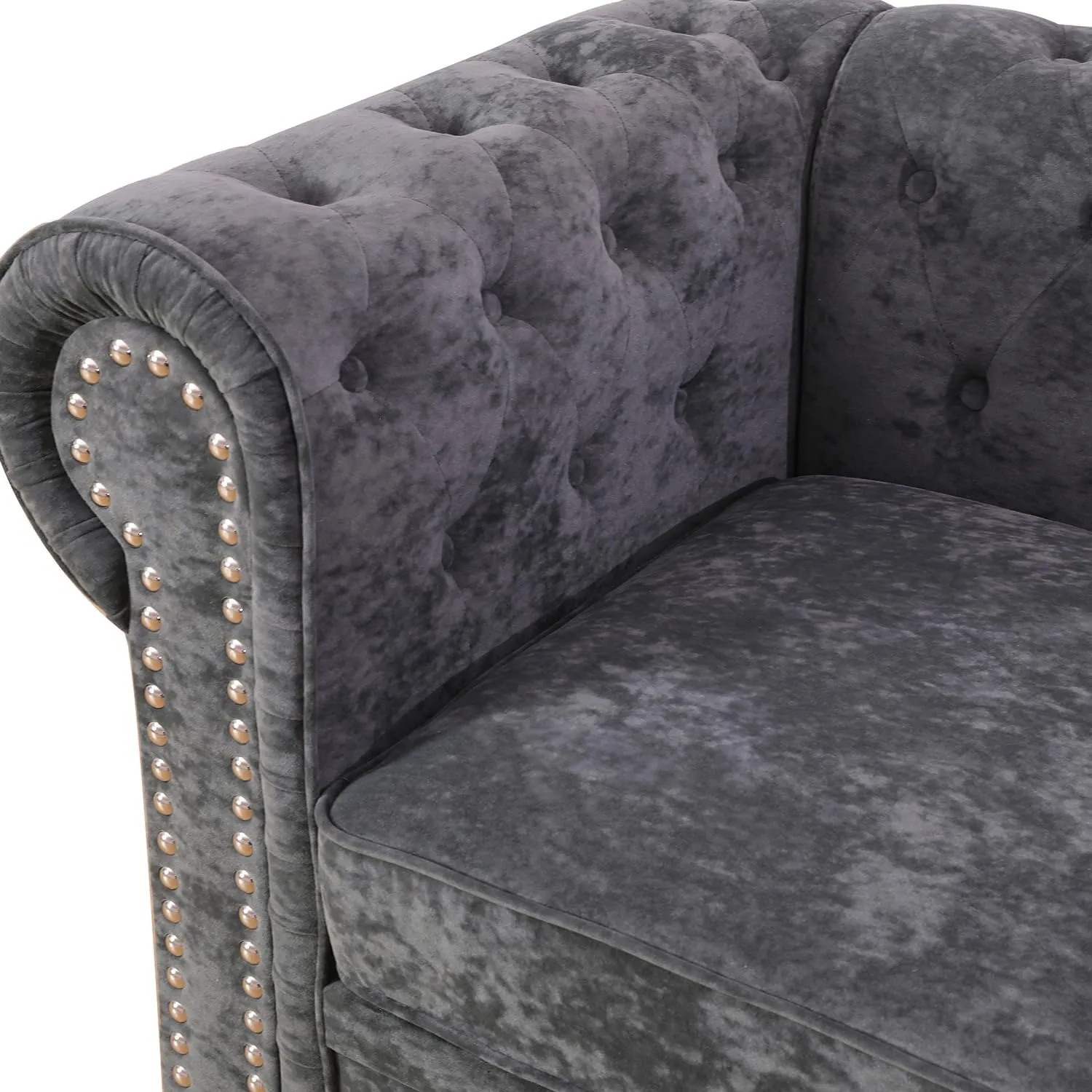 Chesterfield Sectional Sofa,Deep 80 Inch Luxurious L Shaped Couch Button Tufted Velvet Sofa/Upholstered Rolled Arm with Rivets/Chesterfield Settee Modern 5 Seater Sofa for Living Room，Black