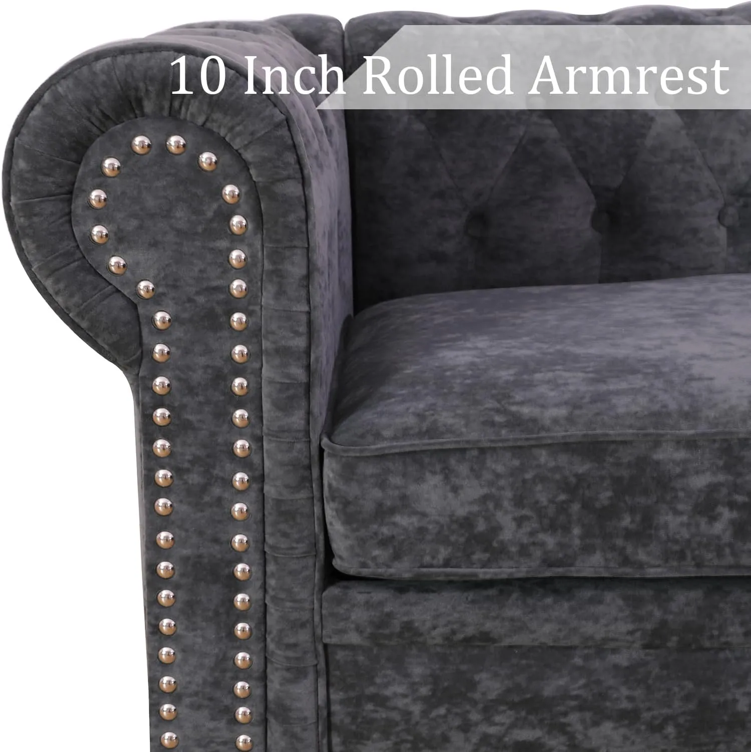 Chesterfield Sectional Sofa,Deep 80 Inch Luxurious L Shaped Couch Button Tufted Velvet Sofa/Upholstered Rolled Arm with Rivets/Chesterfield Settee Modern 5 Seater Sofa for Living Room，Black